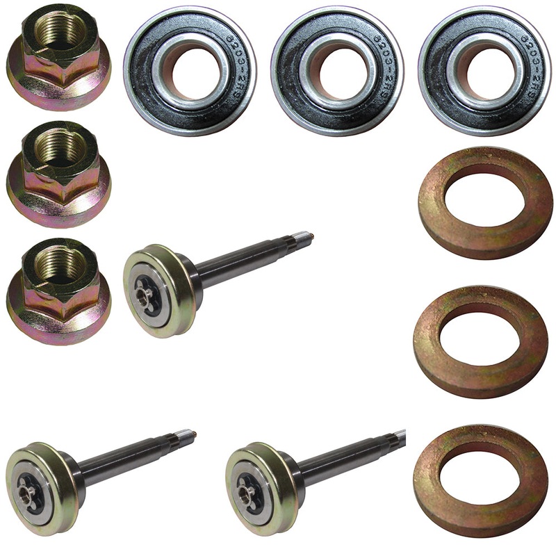 3 Complete Shafts For 187291 192872 With Both Bearings Blade Bolt Locknut Spacer