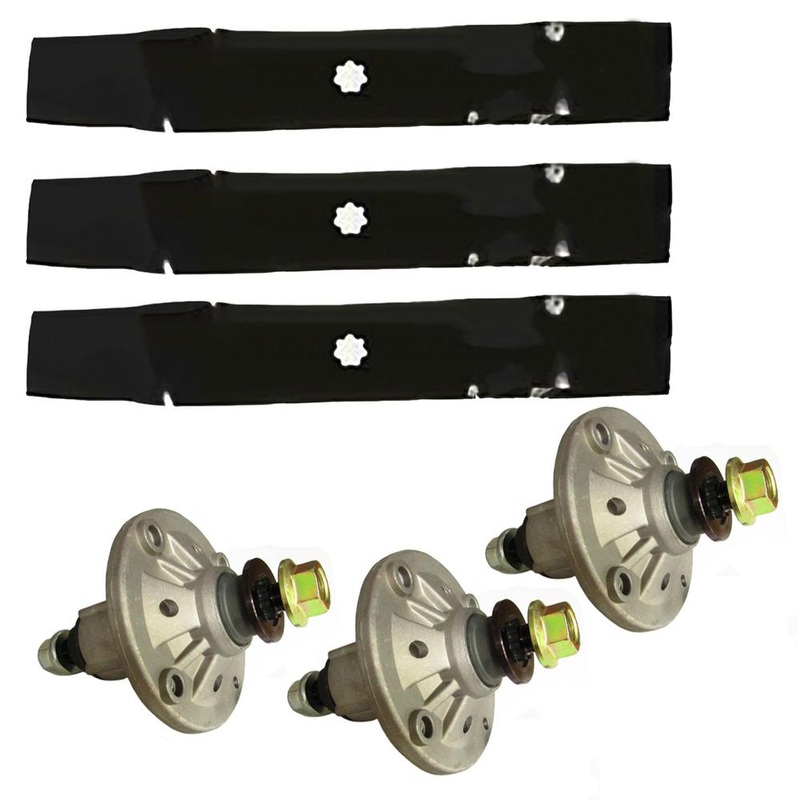 3 Spindles & Blades Fits John Deere LA130 LA165 D140 AM141033 GY21098 GY2045