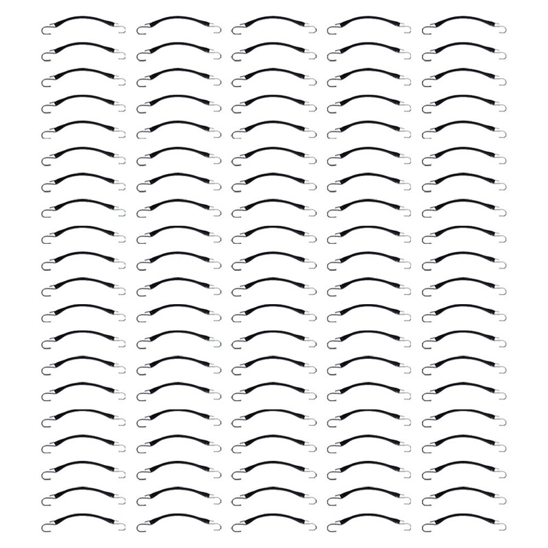 (100) 9" Heavy Duty Natural Black Rubber Tarp Straps (Bungee Cords) w/ Hooks