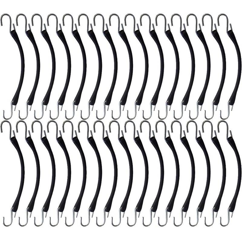 (30) 9" Rubber Tarp Straps Black Heavy Duty w/ Hooks Natural Fasten Bungee Cord