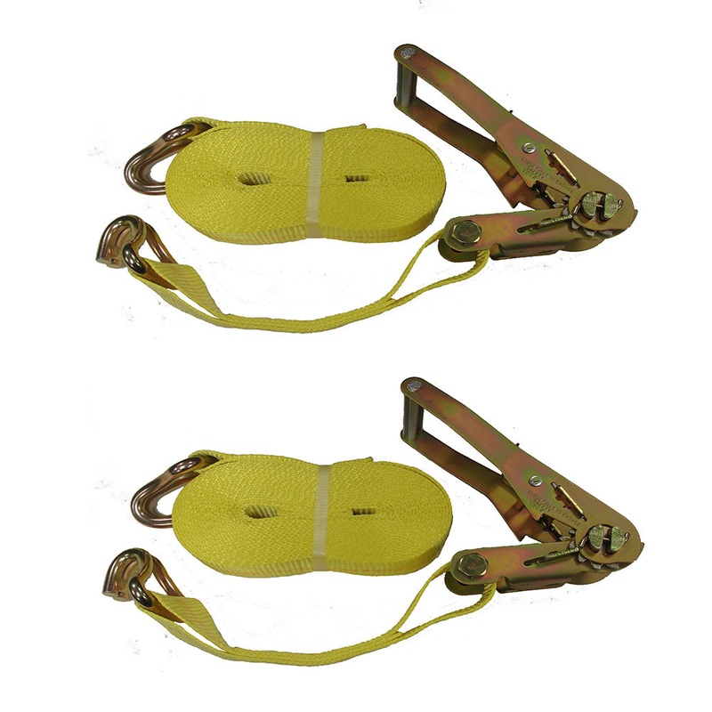 Two 10 000lb 27ft Winch Straps Cargo Haulers ATV Carriers Yellow 2" Wide