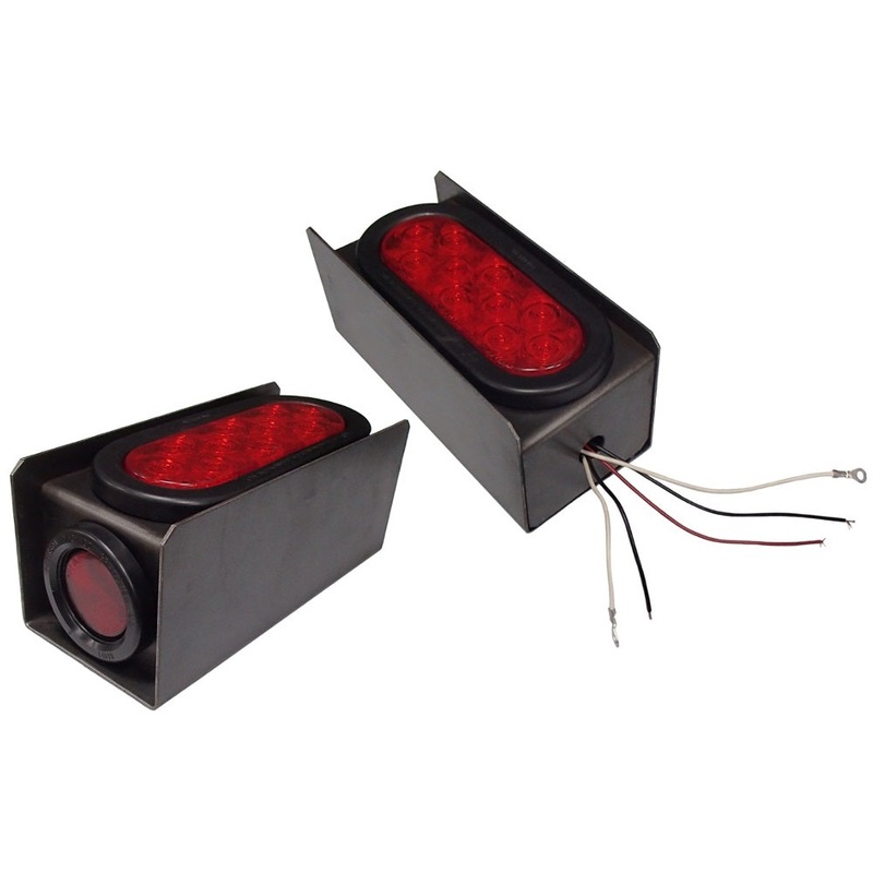 Two (2) 2" Red Round & 6" Red Oval Tail Light Steel Box Set