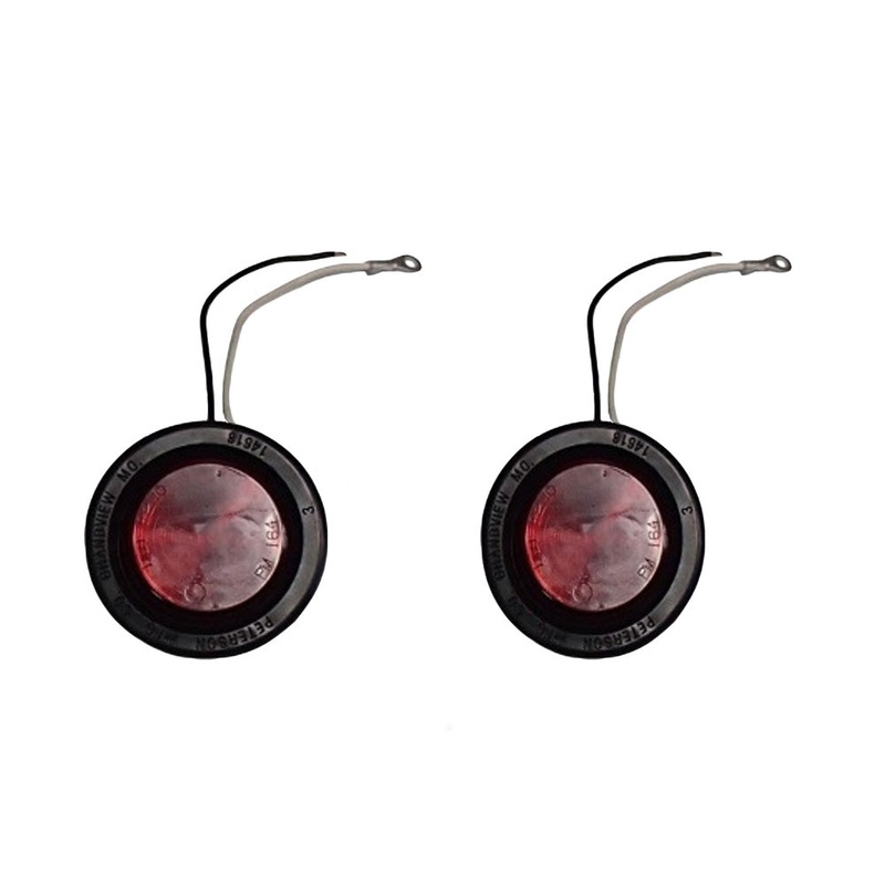 Two Red 2" Round LED 12V Side Marker Light Kit w/ Lamp Pigtails Grommet