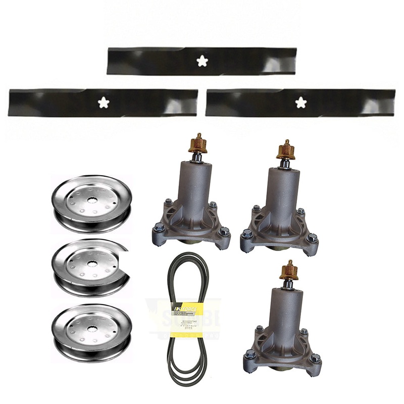 48" Lawn Mower Deck Rebuild Kit Spindles Belt Pulleys Blades: Fits Husqvarna YTH