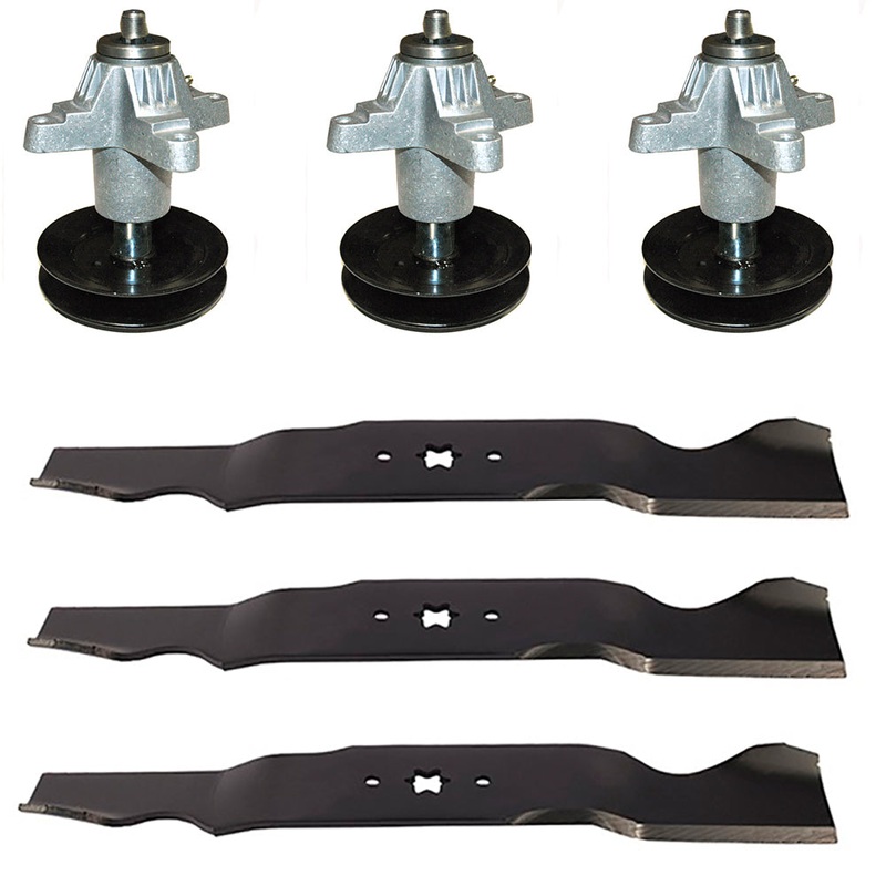 3 Spindles & 3 Blades for GT1554 GT1554VT GT1054 LGT1054 RZT54 RZT54KW 54" Decks