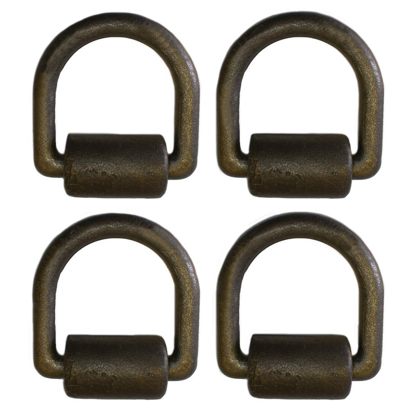 (4) 1" Forged Black Heavy Duty Weld-On D Ring with Bracket / Clip Attachment