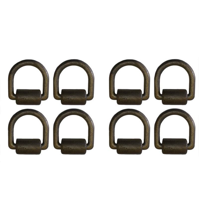(8) Black Weld On 1" D Ring w/ Brkt Clip Trailer Tow Truck Towing Chain Tie Down