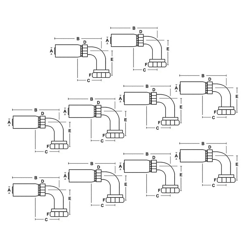 FJX90-04-04 (10) Pack of Female JIC 37 Elbow Crimp Fittings