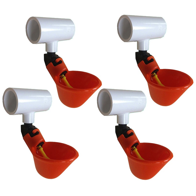 Four (4) Automatic Waterer Drinker Cups and PVC Tee Fitting Chicken Water