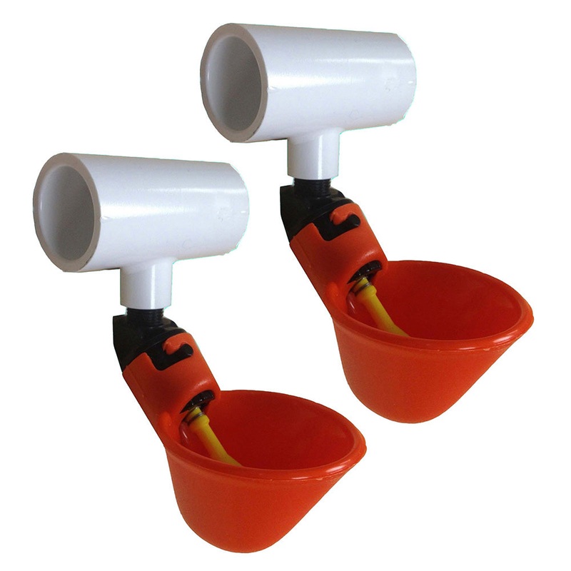 Two (2) Automatic Waterer Drinker Cups and PVC Fitting Chicken Water Poultry