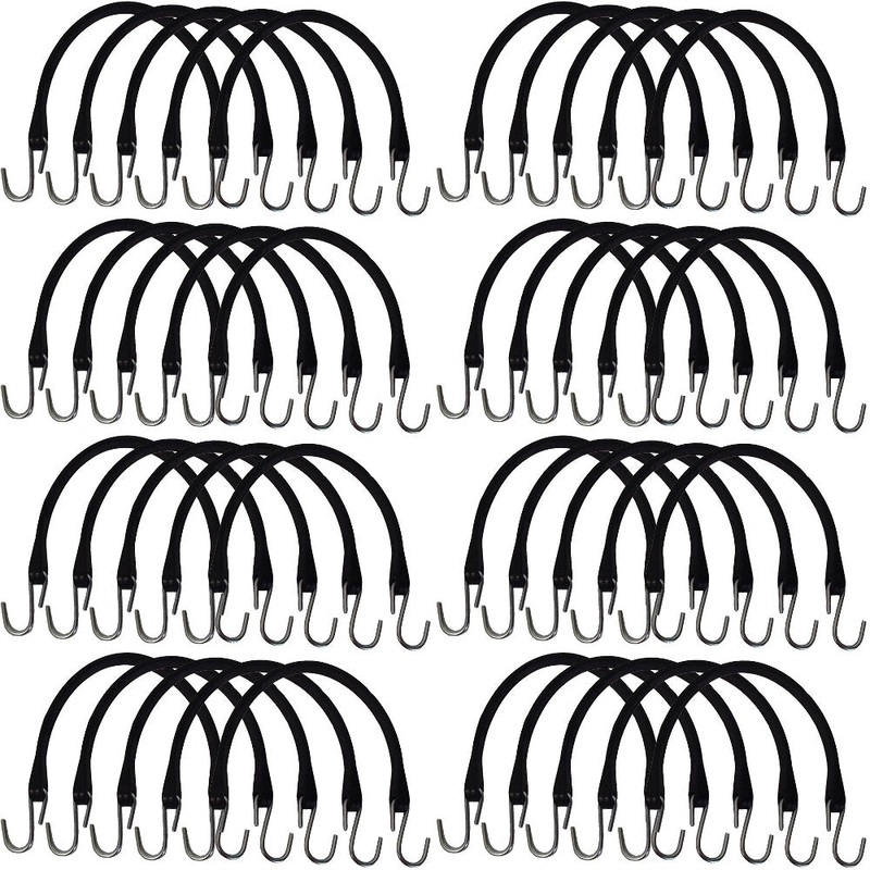 Pack of 40 HD 15" Natural Rubber Tarp Straps/Bungee Cords w/ S-Hooks