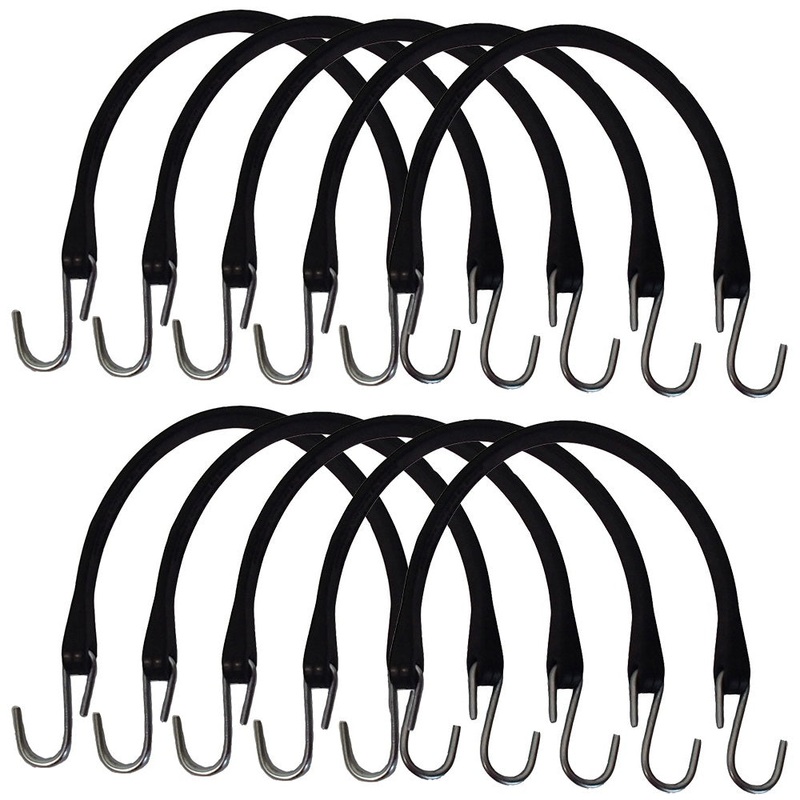 (10) 15" HD Rubber Tarp Straps Flatbed Truck Tarp Tie-Down & Tire Chain Bungee