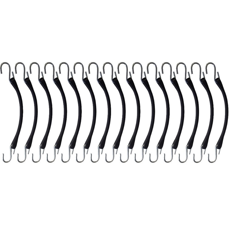 (15) 9" Heavy Duty Natural Black Rubber Tarp Straps (Bungee Cords) w/ Hooks