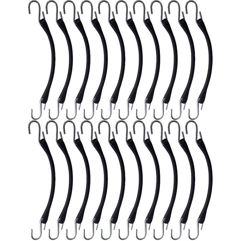 20 Pack 9" Heavy Duty Natural Rubber Tarp Straps/Tie-Down Bungee Cords S-Hook