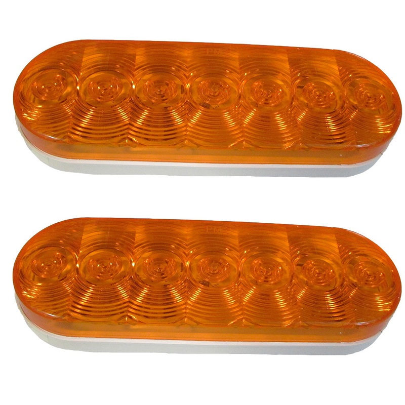 019-03-300 (2) Two Orange 6" Oval 12 Volt LED Lights STT (Stop / Turn / Tail)
