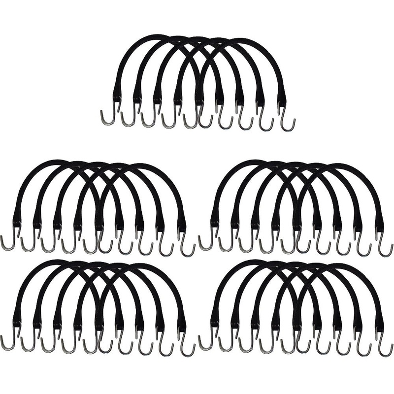 (25) Heavy Duty 15" Natural Rubber Tarp Straps w/ S-Hooks Bungee Cord Tie-Downs