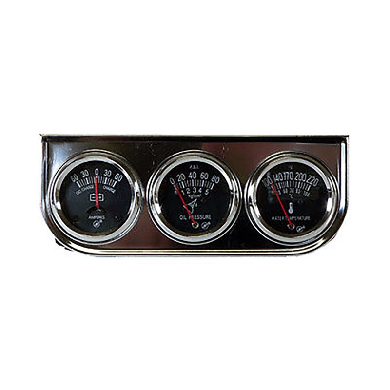 Chrome 3 Gauge Set SSW0004 Amp, Oil Pressure, Temp Universal Set Aftermarket